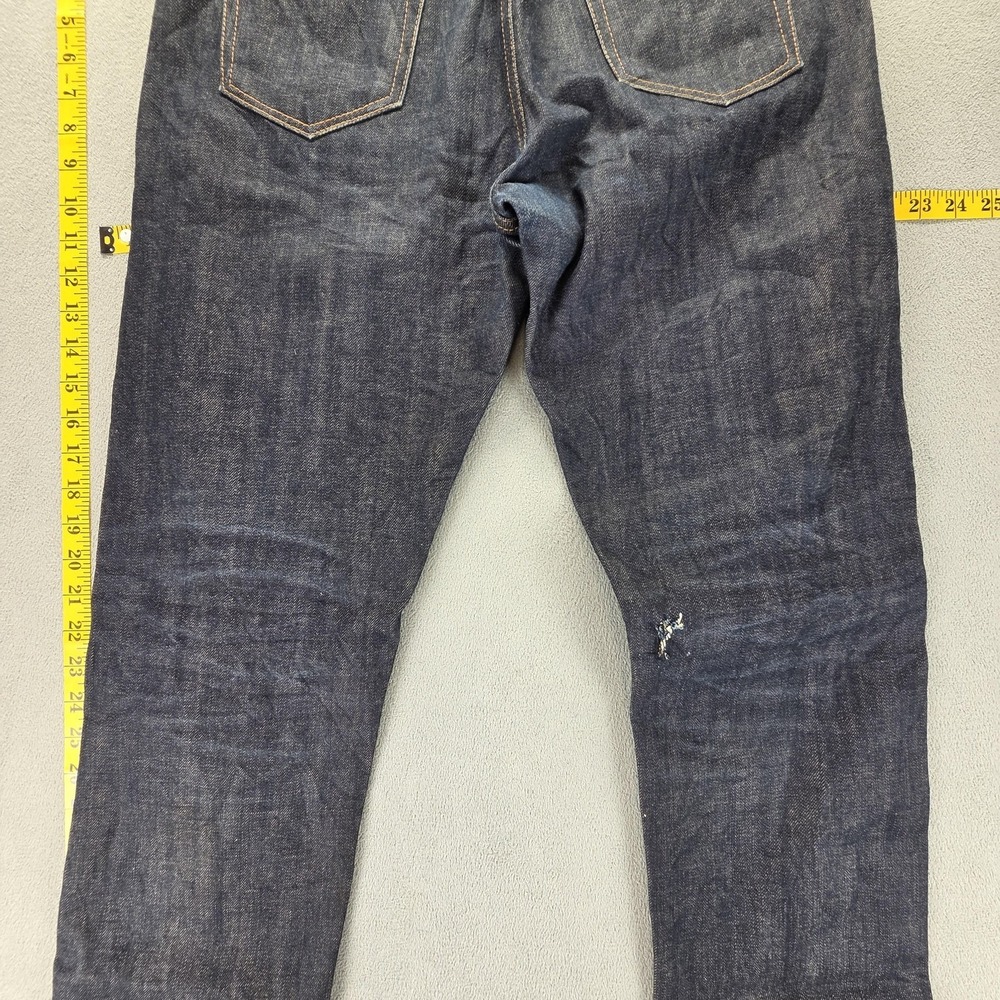 Selvedge Jeans Mens Blue Dark Wash Honeycomb Button Fly ModNine Fits 34x32 - Picture 14 of 16